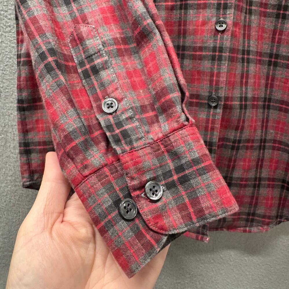 Talbots Shirt Womens Medium Red Black Plaid Cotton Button Up Flannel Vintage - Picture 6 of 8